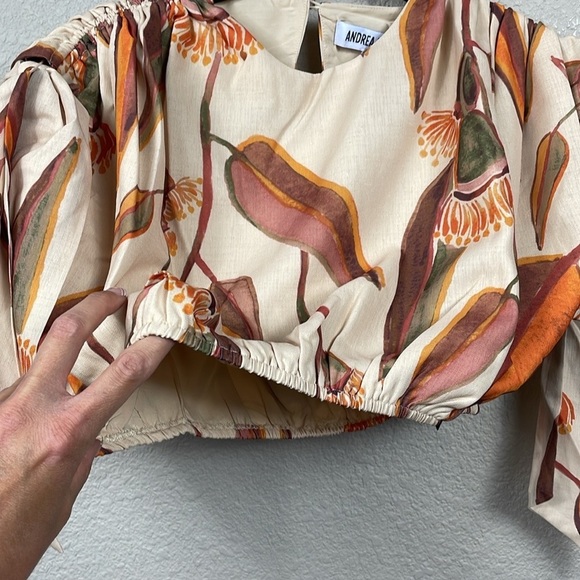 NWT Andrea Iyamah Halima Crop Top Resort Wear Cover Up Eucalyptus Leaves Sz L - Picture 6 of 15